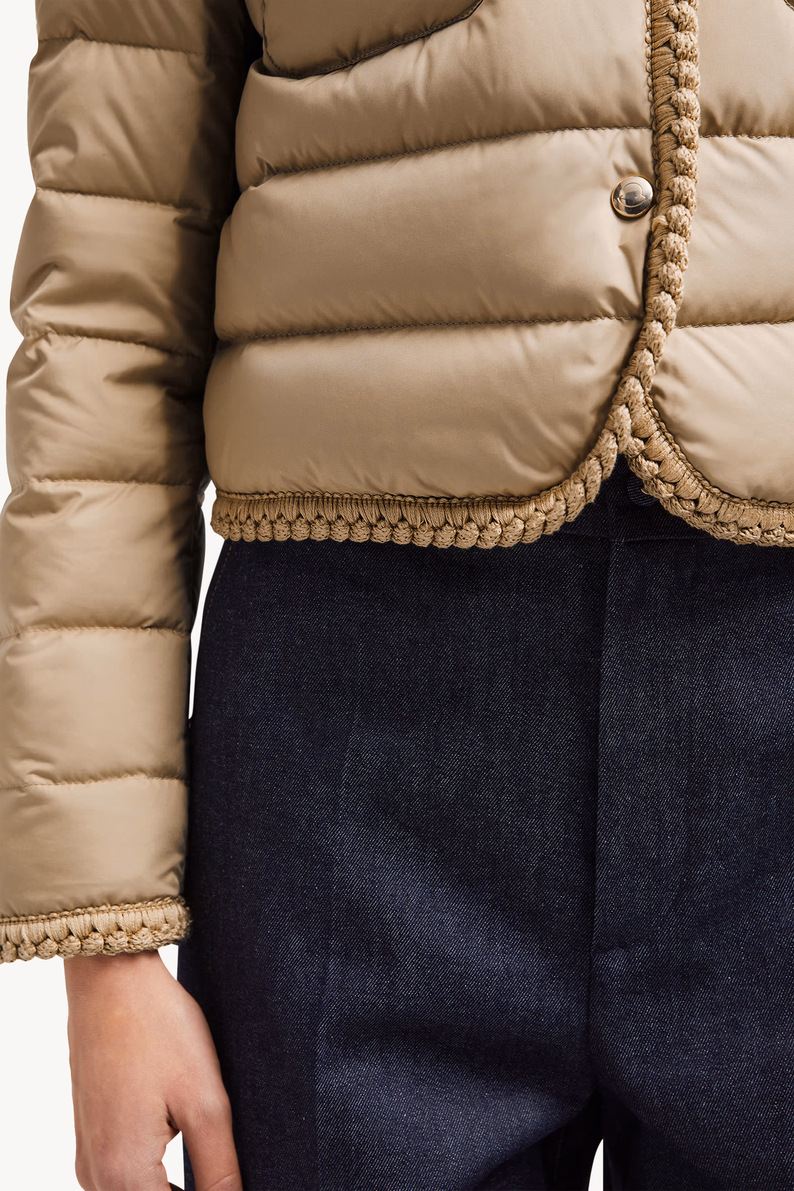 Plumífero corto con ribete trenzado Gencay Mujer Beige Moncler 6